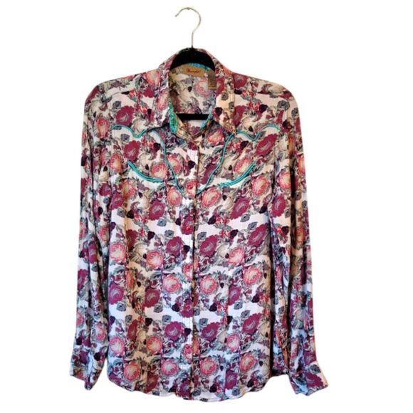 Wrangler Floral Western Rayon Button Down Shirt - Picture 2 of 8